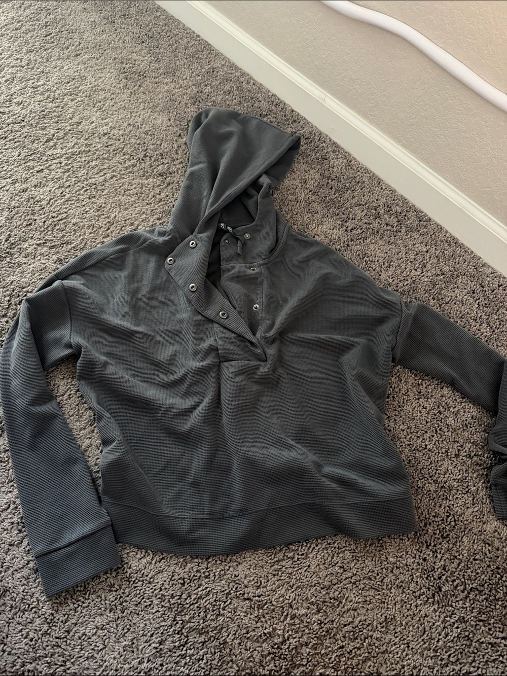 Vuori Dark Gray Hooded Snap-Neck Pullover Sweater